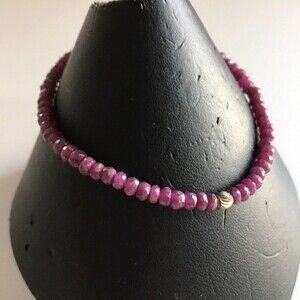 Vintage Handmade Genuine Faceted Ruby Laser Cut Sterling Silver Beaded Bracelet